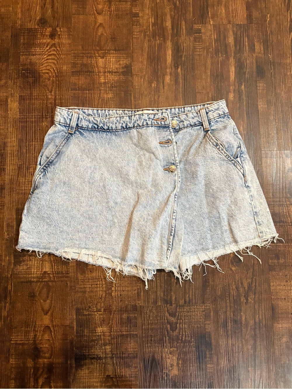 Zara Light Blue Frayed-Hem Denim Skort